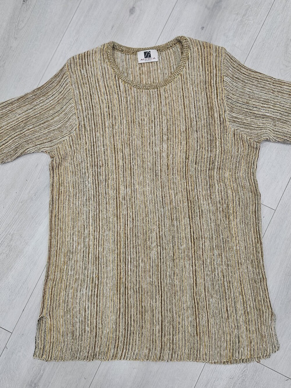 Alpaca Reserve Peru Camel Multicolor Thin Stripe Knit Earth Tones Cotton Silk M